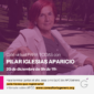 Cartel informativo del Cartel virtual PARA TODAS con Pilar Iglesias Aparicio 20 de diciembre de 9h a 11h Solo hay que registrarse en el enlace que hay en el post Aparece Pilar sentaba en un banco de fondo